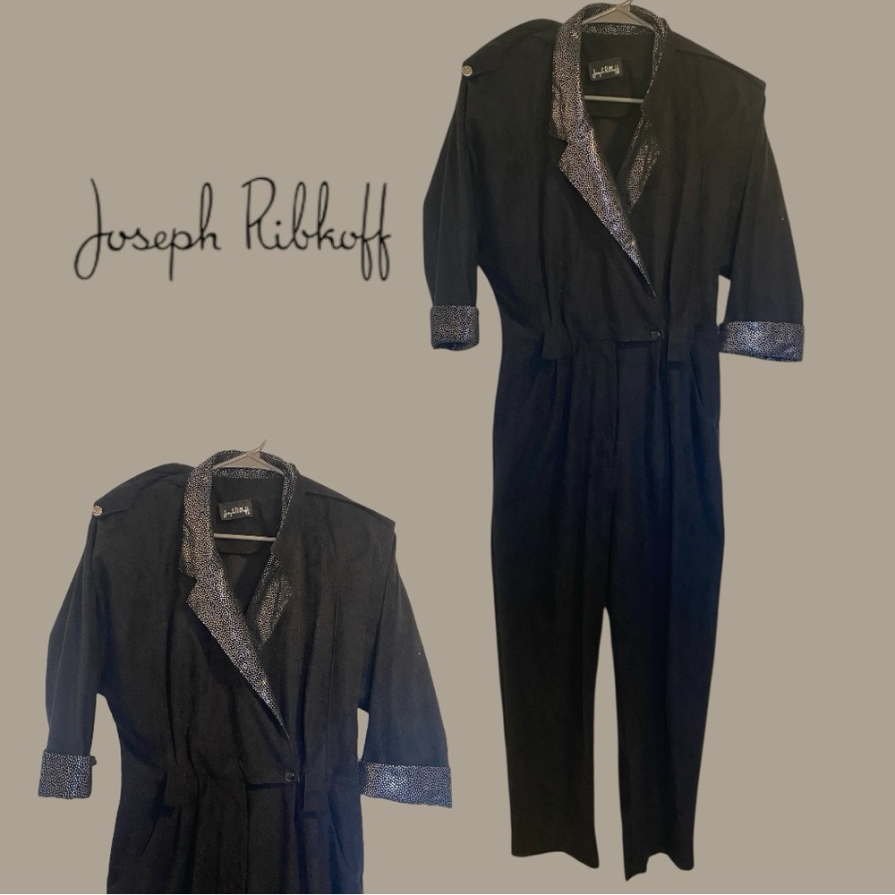 Vintage Joseph Ribkoff Black Metallic Trim Jumpsuit M/L